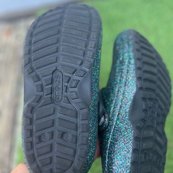 CROCS CLASSIC GLITTER LINED SHOE FUZZY Black Starry Skies Glitter size 6 - Picture 5 of 5